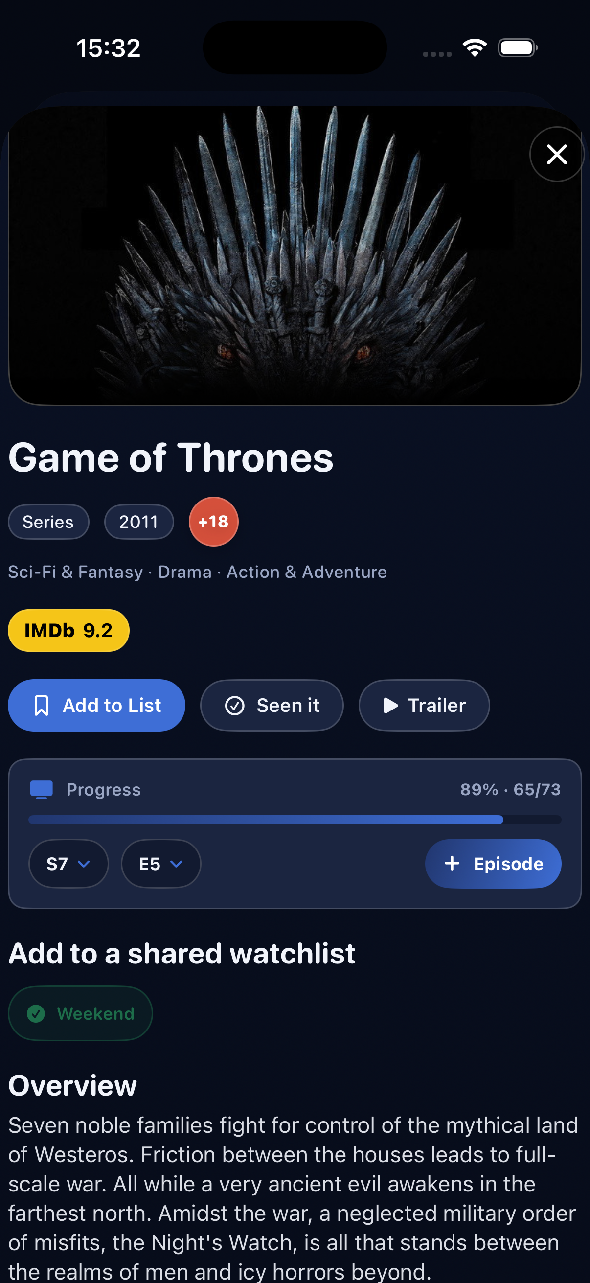 Niblet series screen with episode progress